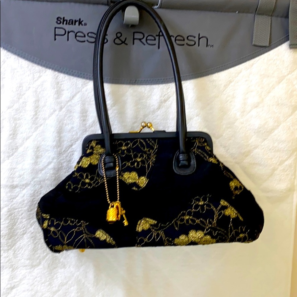 Black with gold embroidered purse